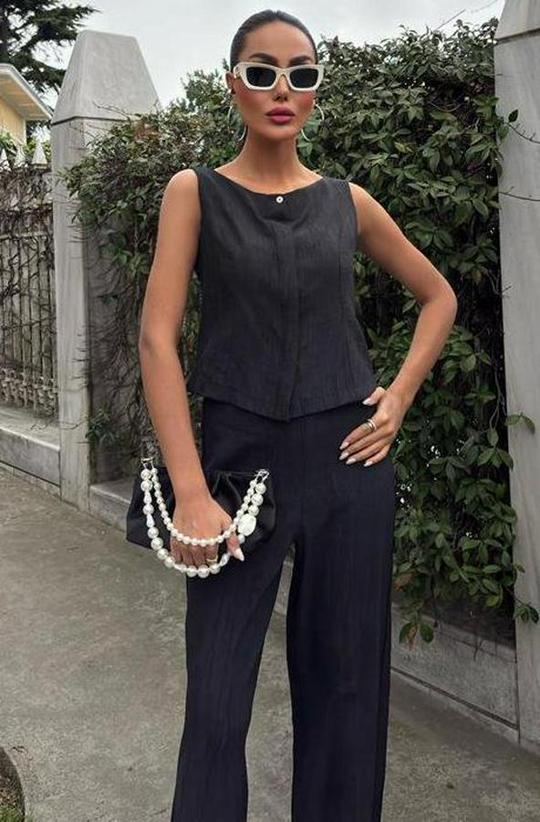 Sıfır Kollu Bluz Batik Desenli Pantolon Ikili Takım 10181-08