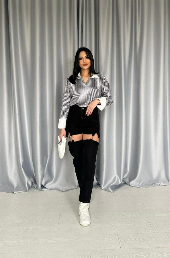 Siyah Askılı Iki Parça Jeans Pantolon