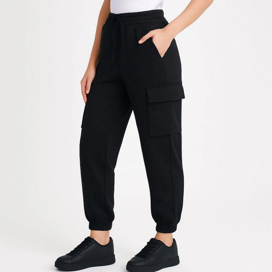 Siyah Jogger Eşofman Altı Rahat Kalıp, Kargo Cepli,  Lastikli Paça, Günlük Spor Pantolon