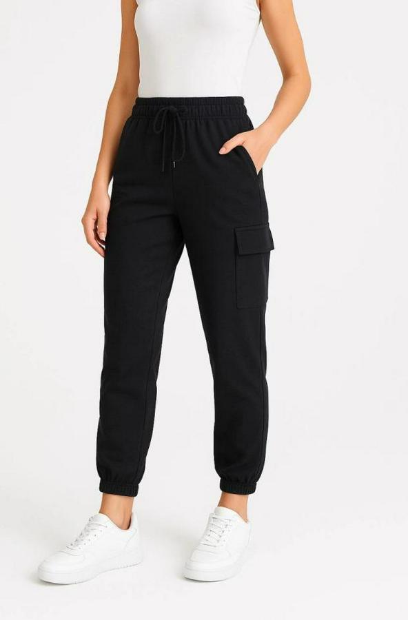 Siyah Jogger Eşofman Altı Rahat Kalıp, Kargo Cepli,  Lastikli Paça, Günlük Spor Pantolon