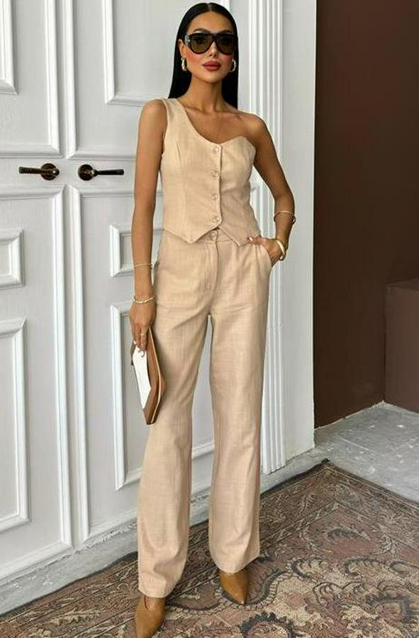 Tek Omuz Büstiyer Plazzo Pantolon Viscon Takım 10159