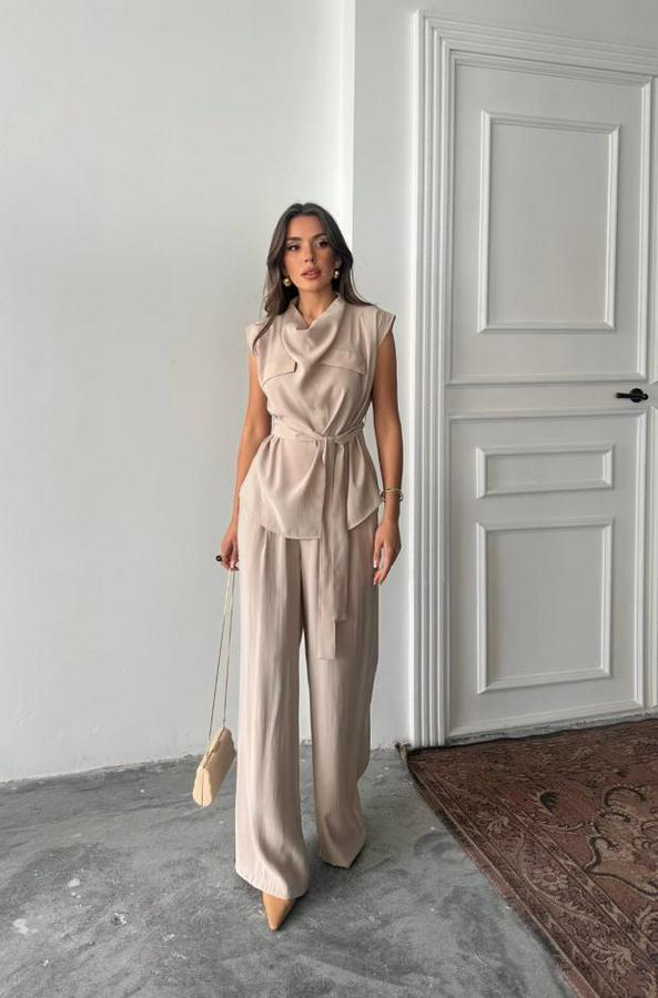 Tencel Modal Kolsuz Bluz Kapali Cep Detayli Dökümlü