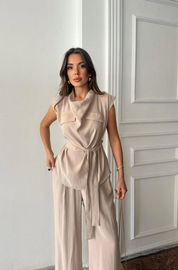 Tencel Modal Kolsuz Bluz Kapali Cep Detayli Dökümlü