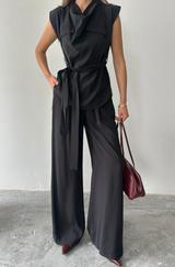 Tencel Modal Kolsuz Bluz Kapali Cep Detayli Dökümlü