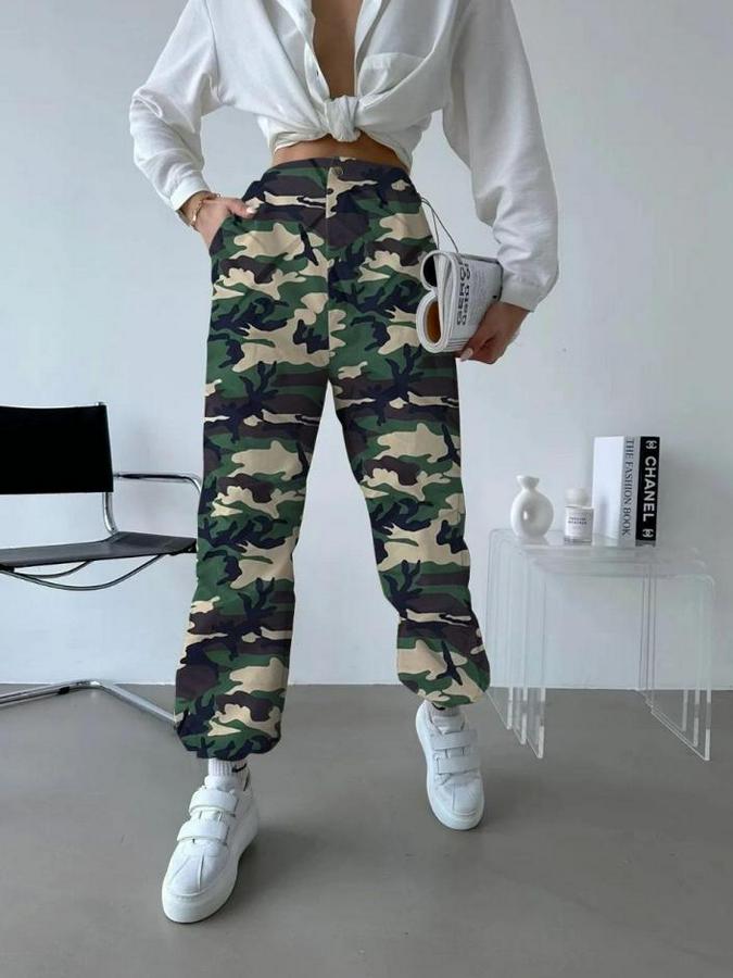 Unisex Ceplı Paraşut Kamuflaj Pantolon