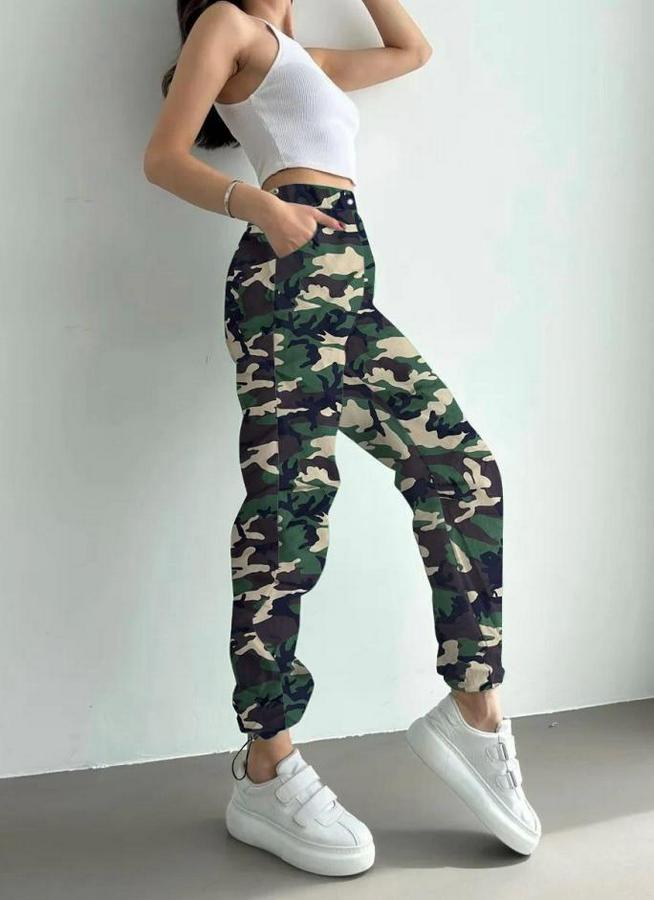 Unisex Ceplı Paraşut Kamuflaj Pantolon