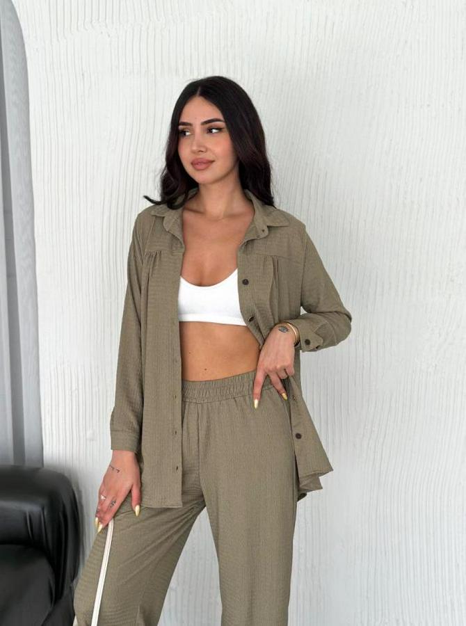 Yakalı Düğmeli Uzun Kollu Gömlek Pantolon Ikili Takım