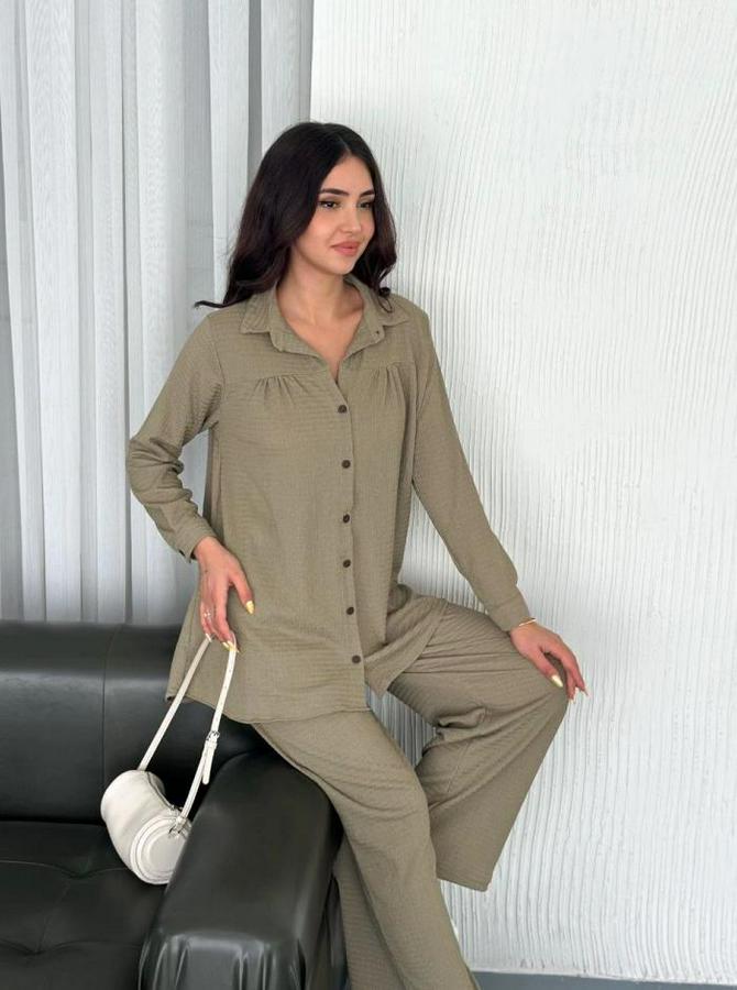 Yakalı Düğmeli Uzun Kollu Gömlek Pantolon Ikili Takım