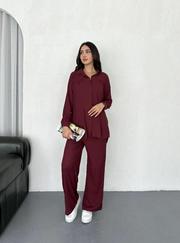 Yakalı Düğmeli Uzun Kollu Gömlek Pantolon Ikili Takım