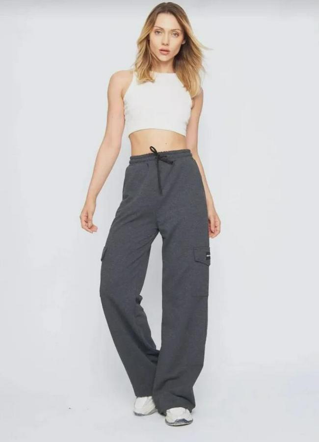 Yüksek Bel Kargo Cepli Palazzo Pantolon Oversize Bol Paça Iki Iplik Rahat Kesim