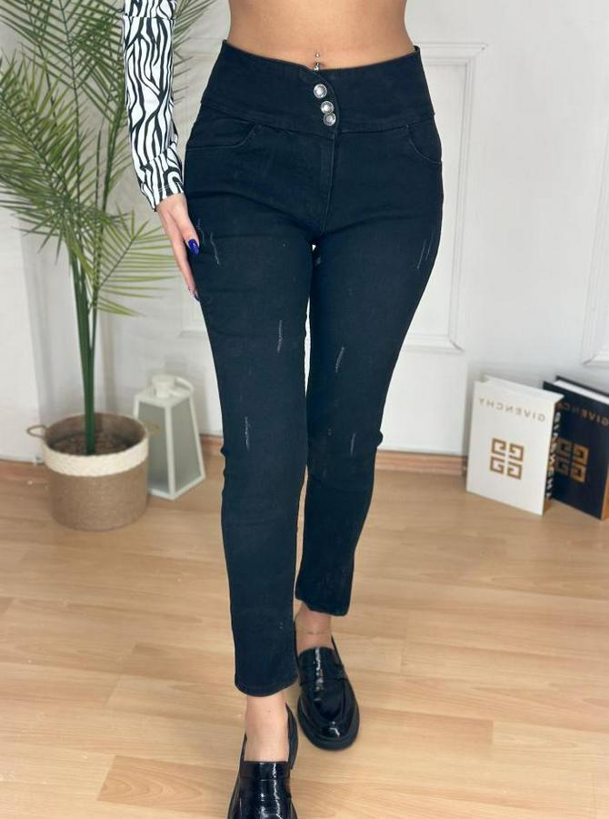 Yüksek Bel Likralı Jean Pantolon 90 Cm