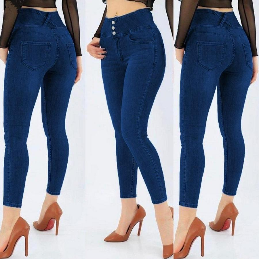 Yüksek Bel Likralı Jean Pantolon 90 Cm