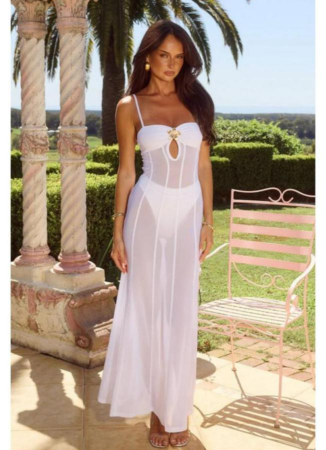 File Ve Sendy Kumaş Broş Detaylı Transparan Pareo