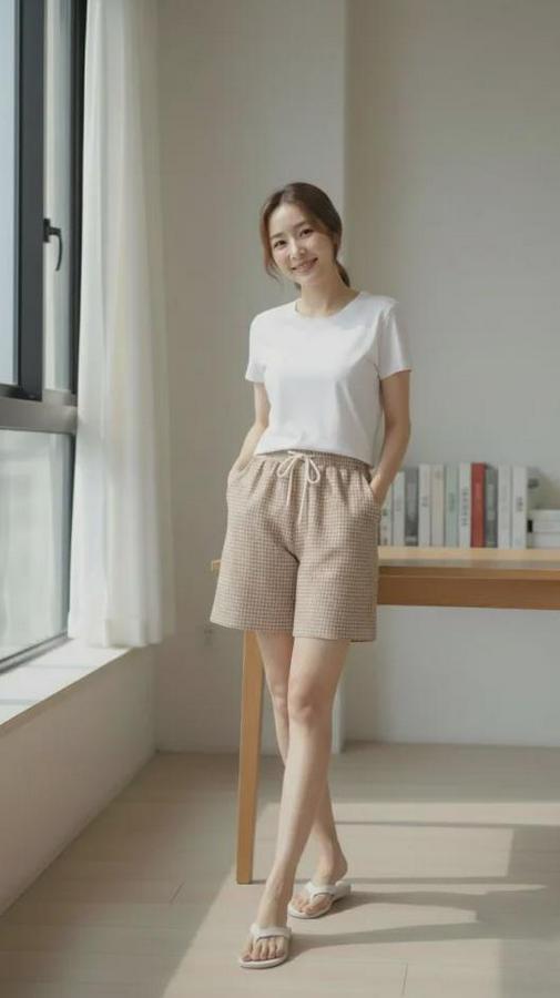 Pötikareli Şort – Beli Lastikli Bağcıklı, Cepli, Rahat Kesim Günlük Yazlık Şort