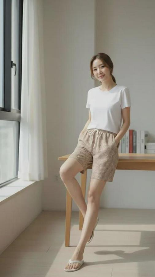 Pötikareli Şort – Beli Lastikli Bağcıklı, Cepli, Rahat Kesim Günlük Yazlık Şort