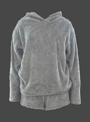 Uzun Kollu Meow Kedi Nakışlı Kapşonlu Peluş Sweat Ve Short Ikili Takım