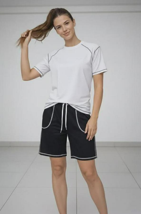 Spor Tişört Şort Takım Kontrast Dikiş Detaylı Ovarsize Rahat Kalıp