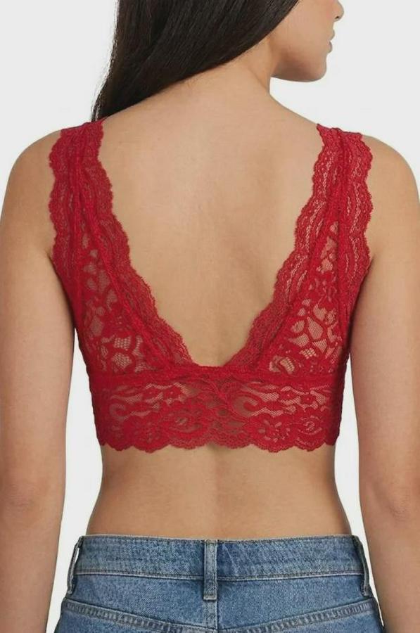 Dantel Bralet Crop Sütyen V Yaka Askılı Şık Esnek Rahat