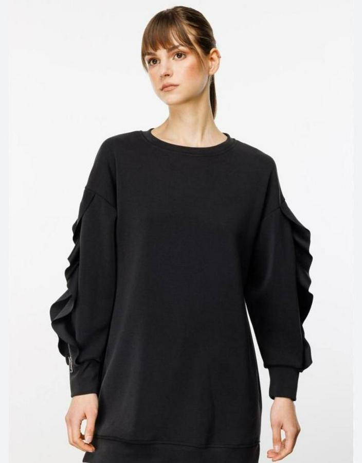 Bisiklet Yaka Kolları Volan Detay Üç Iplik Kumaş Sweat