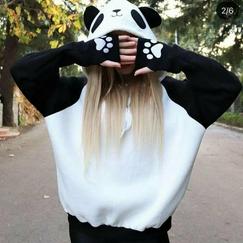 Panda Üç Iplik Kumaş Kapüşonlu Polar Sweat 65 Cm