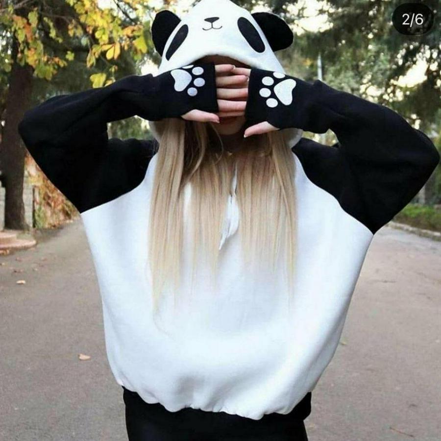 Panda Üç Iplik Kumaş Kapüşonlu Polar Sweat 65 Cm