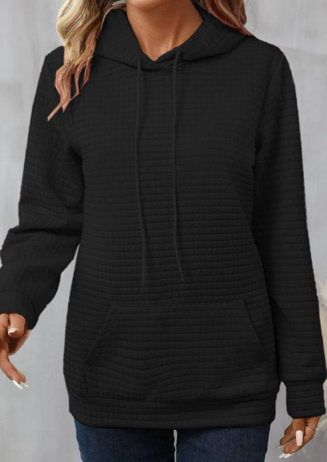 Uzun Kollu Kapşonlu Bağcıklı Cepli Capitone Sweatshirt