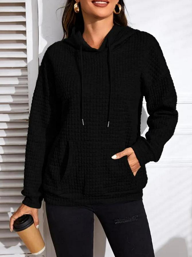 Uzun Kollu Kapşonlu Bağcıklı Cepli Capitone Sweatshirt