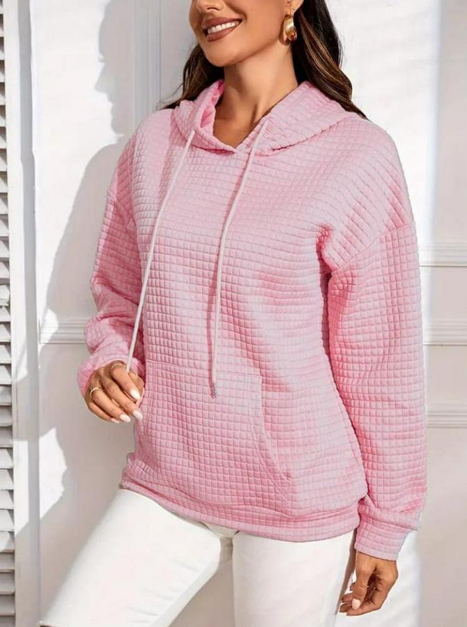 Uzun Kollu Kapşonlu Bağcıklı Cepli Capitone Sweatshirt