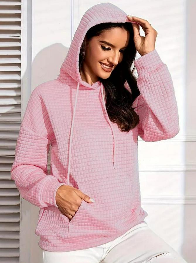 Uzun Kollu Kapşonlu Bağcıklı Cepli Capitone Sweatshirt