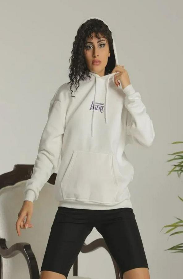 Sırt Baskılı Ovresize Üç Iplik Kapüşonlu Sweatshirt