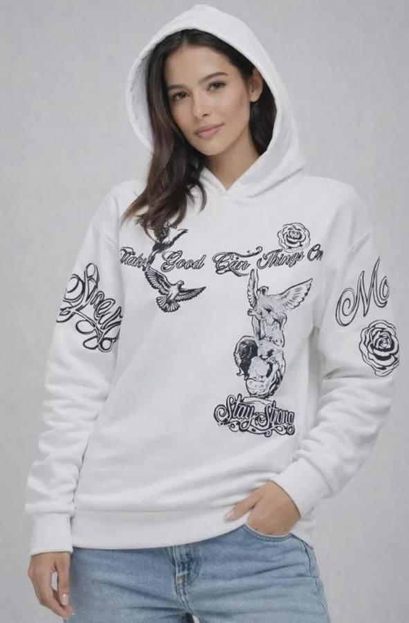 Iplik Pamuklu Kapüşonlu Baskılı Sweatshirt Hoodie