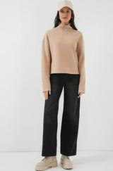 Fermuarlı Yaka Örme Sweatshirt