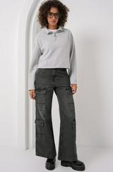 Fermuarlı Yaka Örme Sweatshirt