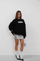 Baskılı Sıfır Yaka Oversize Sweatshirt