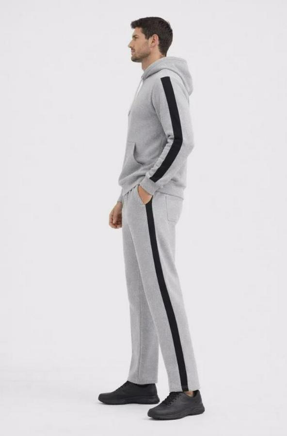 Şeritli Eşofman Takım Kapüşonlu Sweatshirt Boru Paça Alt, Oversize 3 Iplik Pamuklu