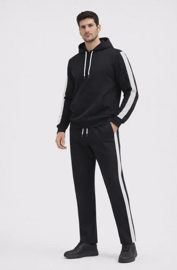 Şeritli Eşofman Takım Kapüşonlu Sweatshirt Boru Paça Alt, Oversize 3 Iplik Pamuklu