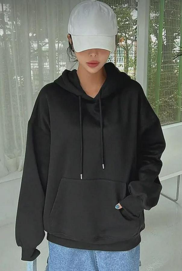 Uzun Kol Kapşonlu Basic Sweatshirt Hoodie