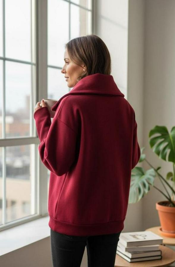 Uzun Kollu Fermuar Detay Sweat Shirt