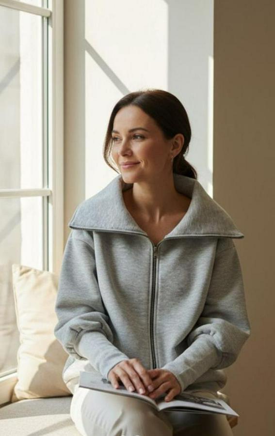 Uzun Kollu Fermuar Detay Sweat Shirt