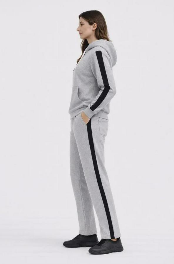Kadin Yandan Şeritli Eşofman Takım Kapüşonlu Sweatshirt Boru Paça Alt, Oversize 3 Iplik Pamuklu