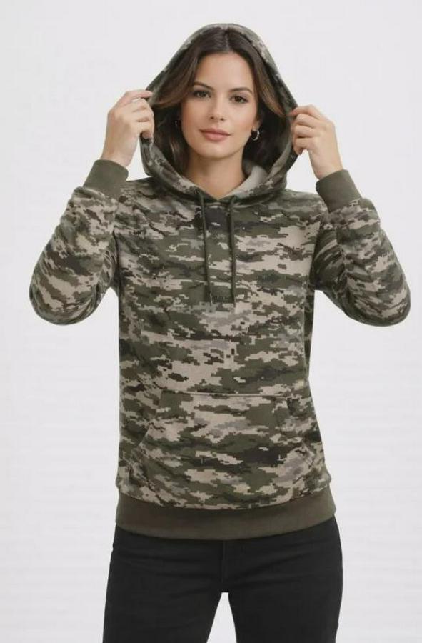 Kamuflaj Desenli 2 Iplik 4 Mevsim Kapüşonlu Kanguru Cepli Hoodie Sweatshirt