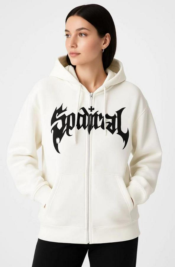 Oversize Kapüşonlu Sweatshirt Hoodie 3 Iplik Şardonlu Pamuklu Kumaş, Önü Baskılı, Fermuarlı Rahat Kalıp, Kışlık Ve Sokak Stili Sweat