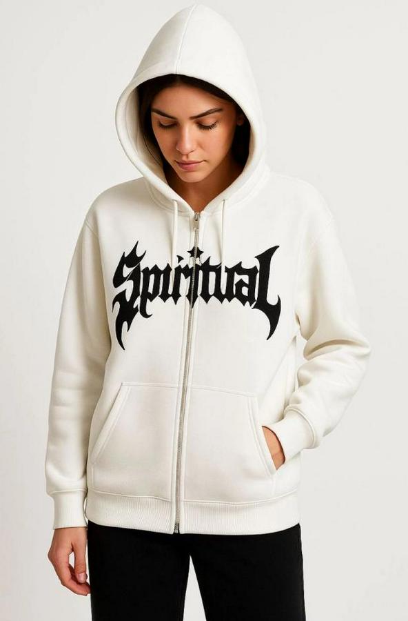 Oversize Kapüşonlu Sweatshirt Hoodie 3 Iplik Şardonlu Pamuklu Kumaş, Önü Baskılı, Fermuarlı Rahat Kalıp, Kışlık Ve Sokak Stili Sweat