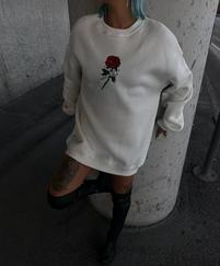 Oversize Üç Iplik Bisiklet Yaka Baskılı Sweatshirt
