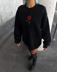 Oversize Üç Iplik Bisiklet Yaka Baskılı Sweatshirt