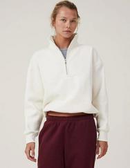 Oversize Yarım Farmuarlı Yakalı Basic Sweatshirt