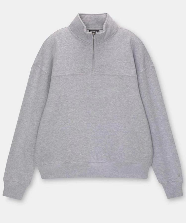 Oversize Yarım Farmuarlı Yakalı Basic Sweatshirt