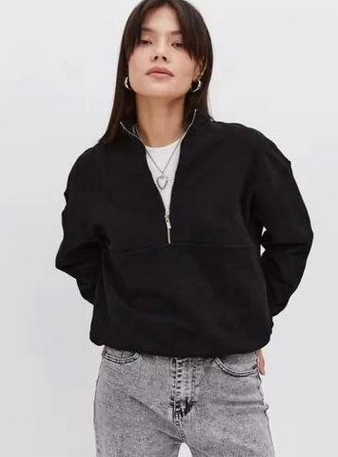Oversize Yarım Farmuarlı Yakalı Basic Sweatshirt