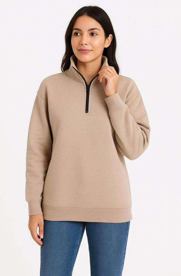 Üç Iplik Dık Yaka Yarım Fermuarlı Sweatshirt
