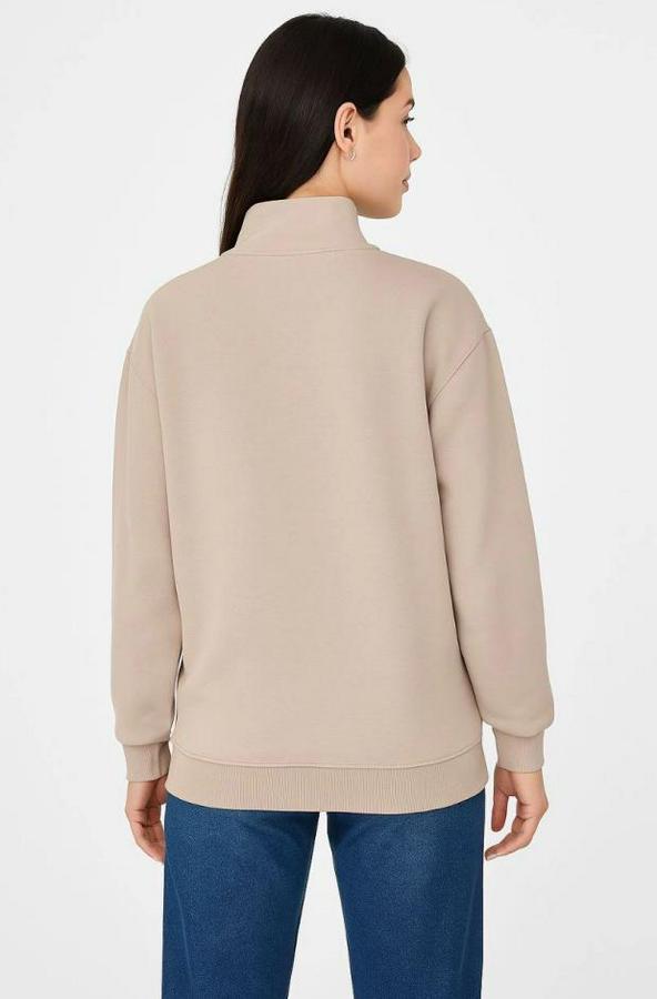 Üç Iplik Dık Yaka Yarım Fermuarlı Sweatshirt